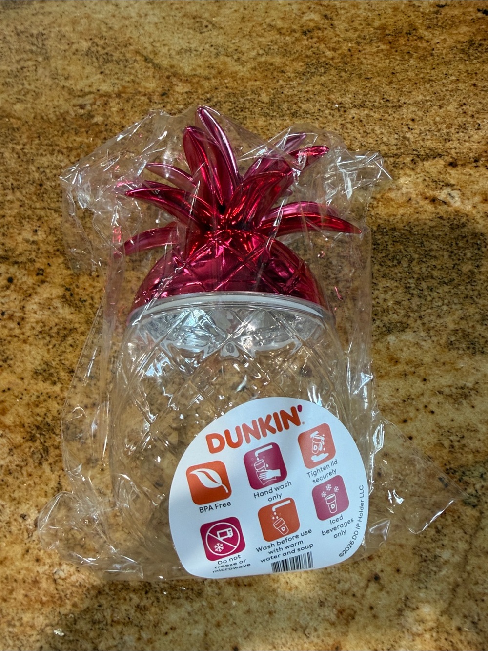 Dunkin' Pineapple Tumbler - Pink Top, Clear Body